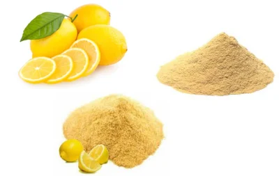 Polvere di puro limone biologico liofilizzato.  Polvere di limone liofilizzato dalla consistenza kosher